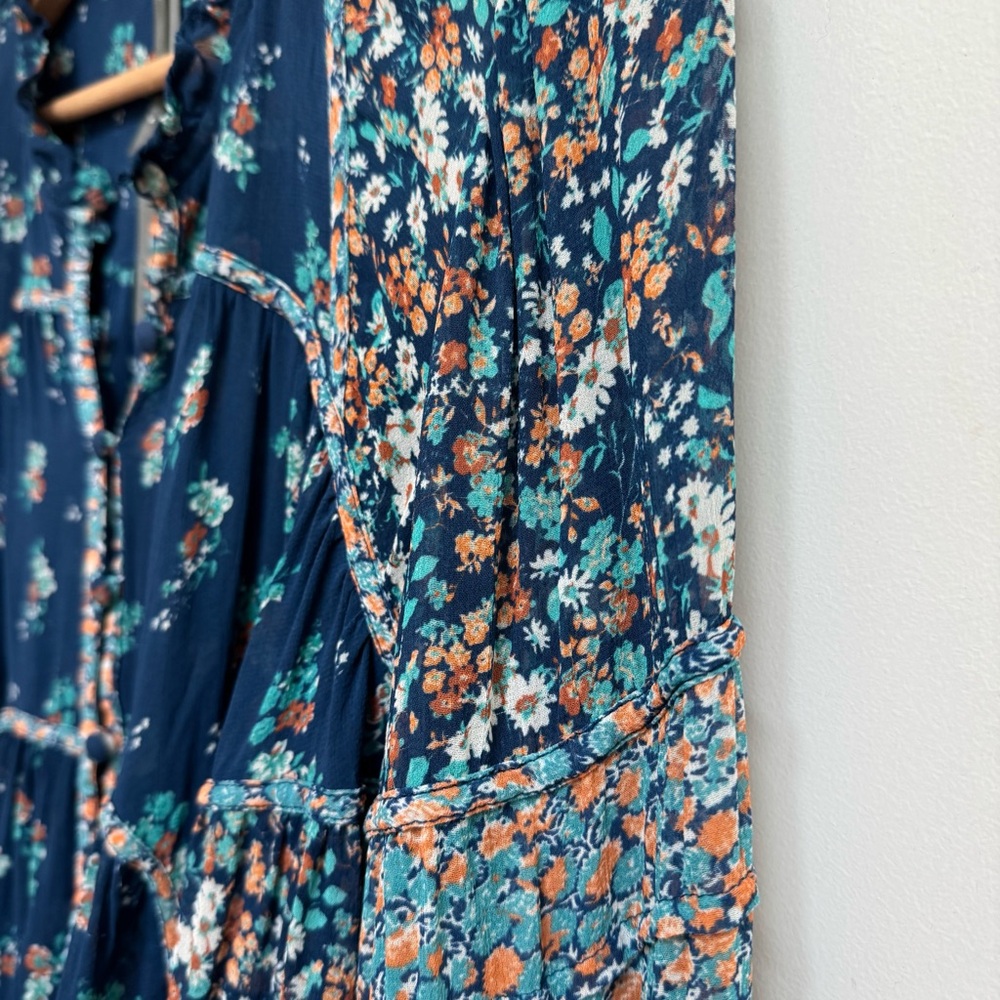 Anthropologie Navy Floral Ruffled Peasant Blouse - Picture 4 of 15